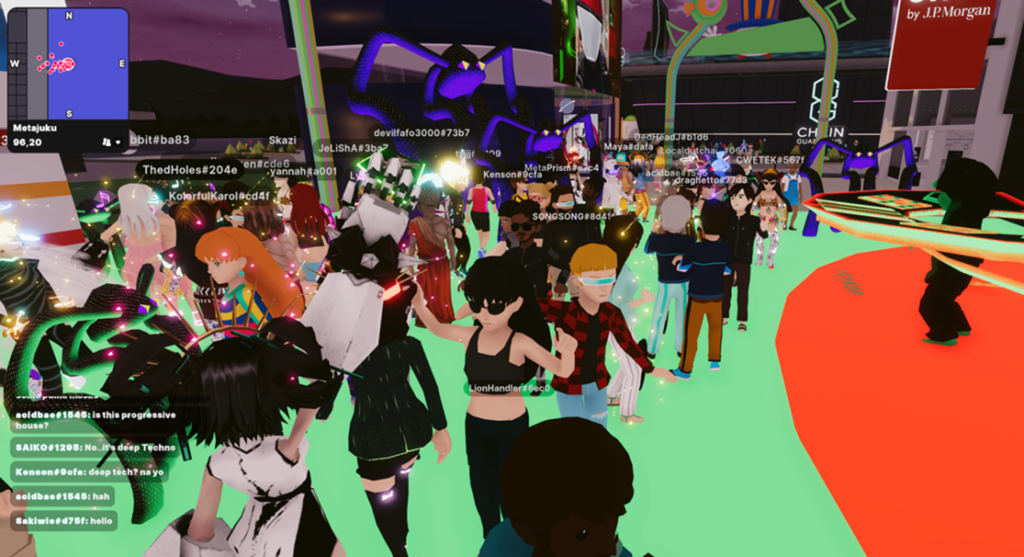 Avatars dancing at a party in the metaverse